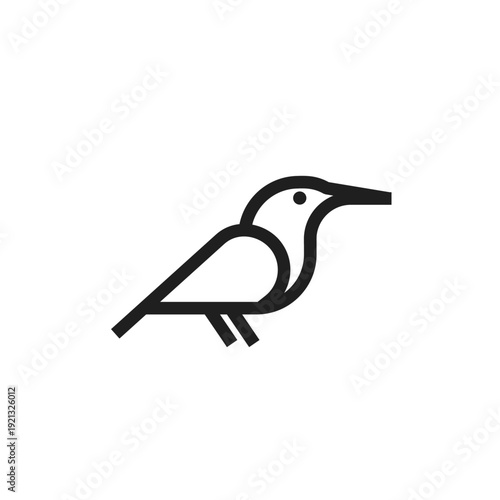 Minimalist Line Art Kingfisher Bird Logo Icon Design