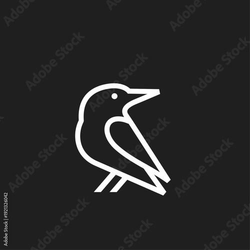 Minimalist White Bird Line Art Illustration on Black Background