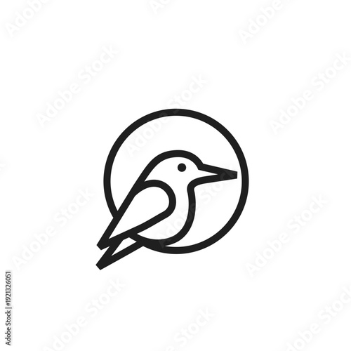 Minimalist Line Art Bird Logo Icon in a Circle