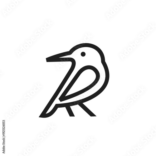 Minimalist Line Art Bird Logo Icon Black Outline on White Background
