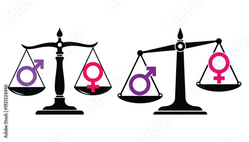 Gender equality business silhouette with balance scales