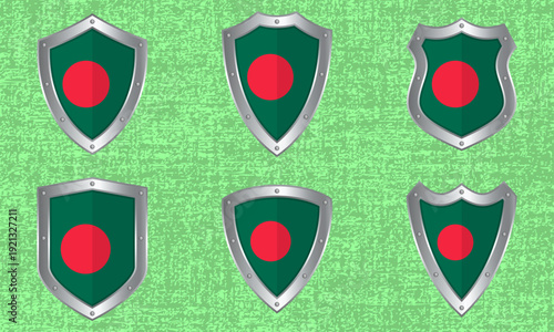 Set of metal shields with Bangladesh flag