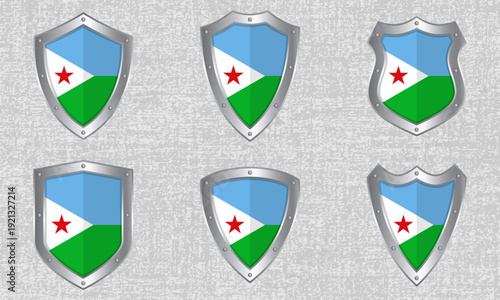 Set of metal shields with the Djibouti flag