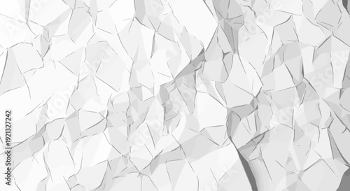 Abstract white crumpled paper texture with geometric folds and shadows.