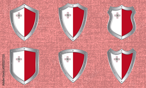 Set of metal shields with the Maltese flag