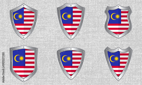 Set of metal shields with the Malaysian flag