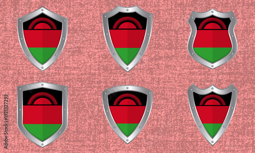 Set of metal shields with the Malawi flag