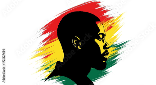 Silhouette of a Black Man Against a Vibrant Red, Yellow, and Green Brushstroke Background