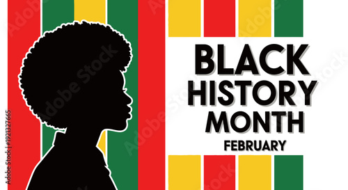 Black History Month Celebration in February with Pan African Flag and Silhouette of Woman