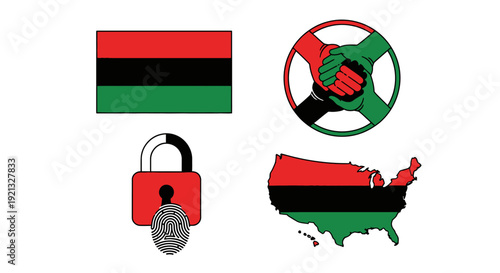 Pan African Symbols of Unity, Freedom, and Identity on White Background
