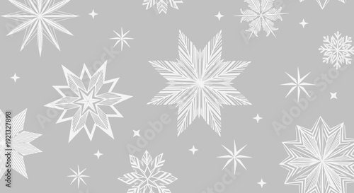 Festive Winter Snowflakes Seamless Pattern on Gray Background, Graphic Design