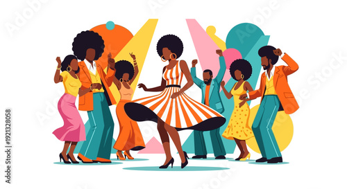 Vibrant Disco Party Scene with Diverse People Dancing and Celebrating