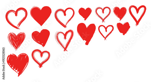 Collection of Red Hand-Drawn Hearts, Vector Graphics for Romantic and Design Projects