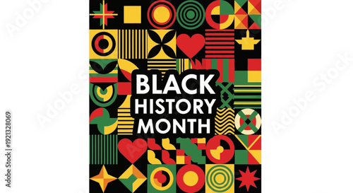 Black History Month Celebration with Pan-African Geometric Patterns and Symbols