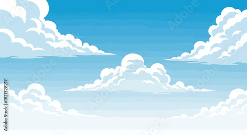 Fluffy White Clouds in a Vast Blue Sky - Serene Aerial Vista Illustration