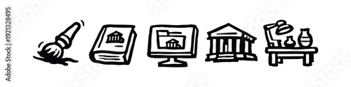 Art, Education, and Museum Related Icons. Hand-Drawn Symbols of Culture and Learning.