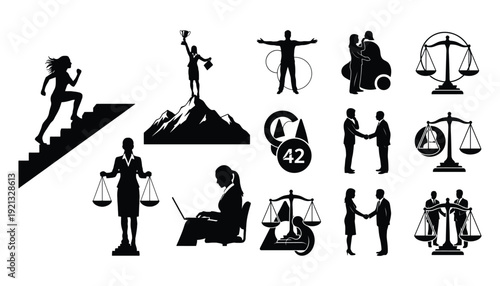 Gender equality business silhouettes - diverse icons for parity and success