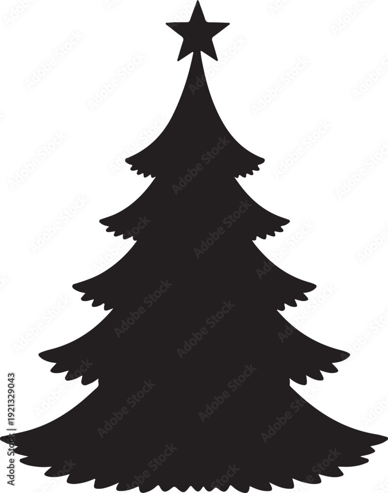 Obraz premium Black silhouette of a christmas tree isolated on transparent background