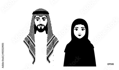 Saudi Arabian Man and Woman in Traditional Muslim Dress Vector