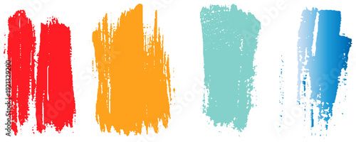 Set of textured multi colored brush strokes. 