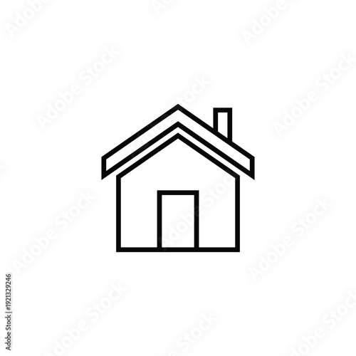 A simple line drawing of a house with a chimney and a door