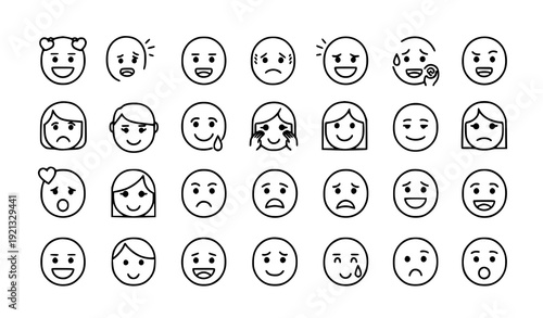 Linear emotion icon collection of 30 editable outline symbols for user interface design