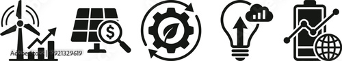 Sustainable energy icons for market analysis and renewable technology