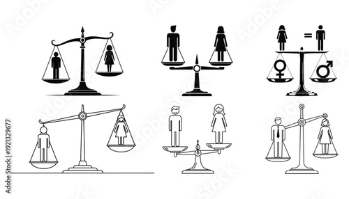 Gender equality business silhouette icons set