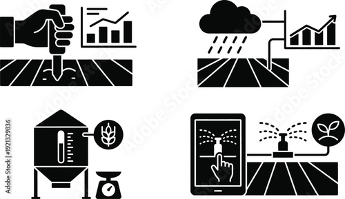 Agriculture data analysis icons for farming crop yield