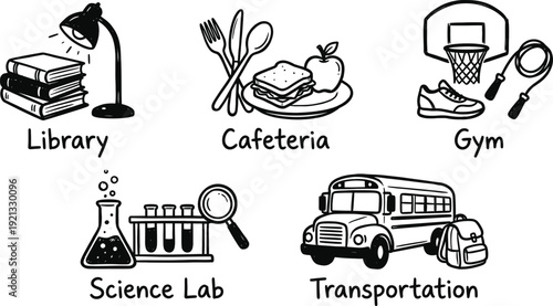 School icons vector set with hand drawn doodle design