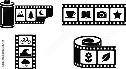 Movie film strip with photographic gallery thumbnail icons