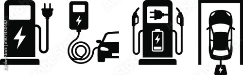 Electric vehicle charging station icon flat vector design