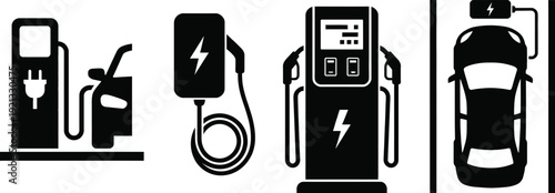Electric vehicle charging station icon flat vector design