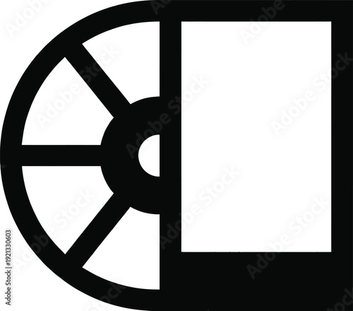 Film reel icon with photo frame symbol minimalist vector