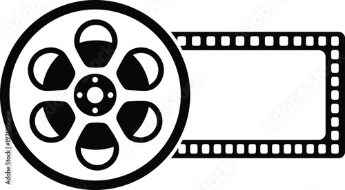 Film reel icon with photo frame symbol minimalist vector