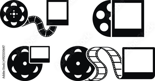 Film reel icon with photo frame symbol minimalist vector