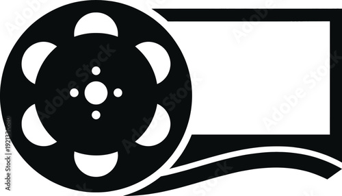 Film reel icon with photo frame symbol minimalist vector