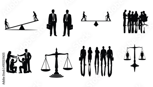 Gender equality business silhouette vector icons set