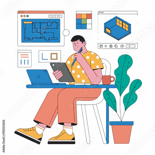 Professional Architect Working on Digital Blueprints