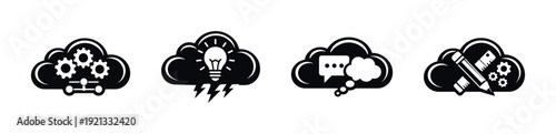 Cloud computing vector icons set, technology symbols, business design collection