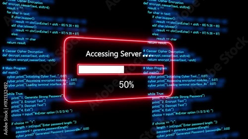 Teal accessing server Progress Bar on a Background of Computer Code loading programming. 4k animation 