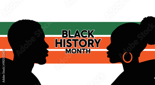 Silhouettes of Black Man and Woman Against Colorful Background for Black History Month