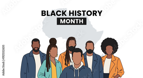 Diverse Group of People Celebrating Black History Month with African Continent Outline