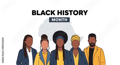 Diverse Group of People Celebrating Black History Month with African Continent Silhouette