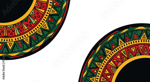 Vibrant African Tribal Patterns with Geometric Designs in Red, Yellow, and Green