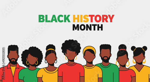 Black History Month Celebration with Diverse Group of People and Pan-African Colors