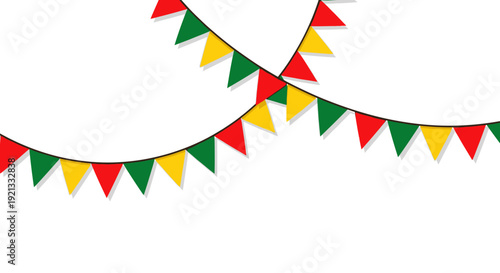 Colorful Triangle Bunting Flags on White Background for Party Decoration
