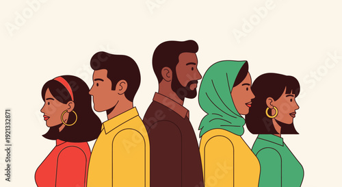 Diverse Group of People in Profile View, Representing Unity and Diversity