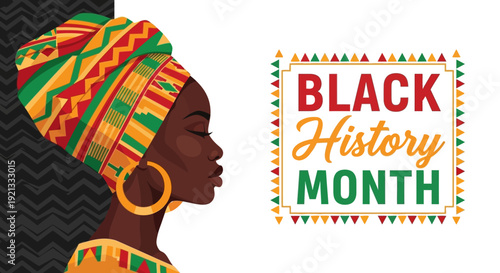 Black Woman Wearing Traditional Headwrap and Hoop Earrings Celebrating Black History Month