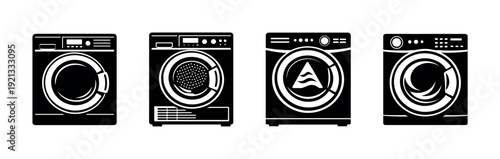 Washing machine vector icons set. laundry appliance symbols. home appliance signs